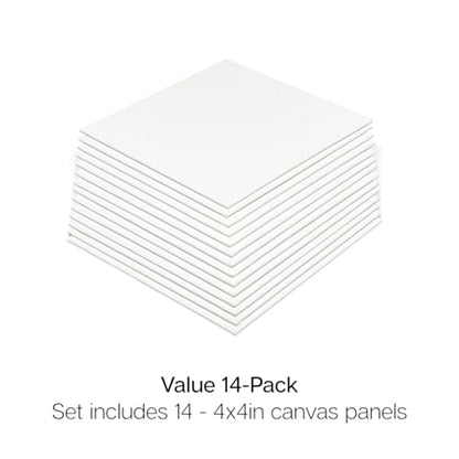 KINGART White Canvas Panel Set – Square, 4x4 Inch, 14-Pack – 100% Cotton, Pre-Primed Gesso Artist Boards for Acrylic, Oil, Sketching, & Mixed Media Painting - color: White, size: 4" x 4"