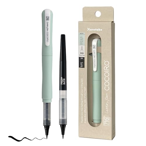 Kuretake ZIG Letter Pen COCOIRO, Body with Black Ink Refill Set, Flexible Extra Fine Brush Tip, Refillable marking Pen for Calligraphy, Hand Lettering, Made in Japan (HAZE BLUE, Black) - color: HAZE BLUE
