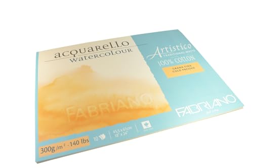 Fabriano Artistico Traditional White Watercolor Block, 140 lb./300 GSM, Cold Press, 10 Sheets, 18" x 24" - size: 18x24 in