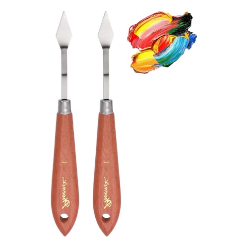 MECCANIXITY Pack of 2 Palette Knife No.1, 6.9" Long with Stainless Steel Flexible Spatula Pallet Knife and Wood Handle for Scraping, Mixing, Oil Acrylic Painting Canvas - style: No.1
