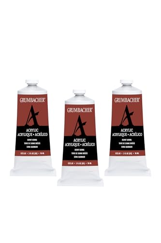 Grumbacher Burnt Sienna Acrylic Paint, 90ml/3 oz. Metal Tube, 3-Pack - color: Burnt Sienna