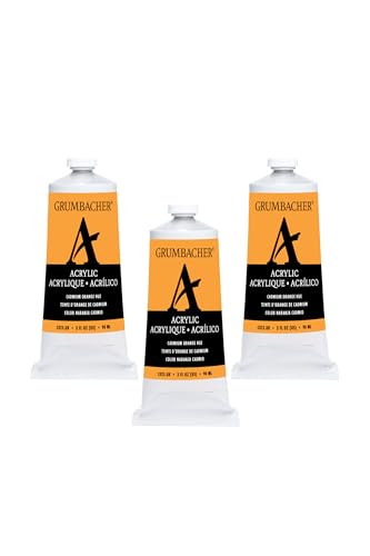 Grumbacher Cadmium Orange Hue Acrylic Paint, 90ml/3 oz. Metal Tube, 3-Pack - color: Cadmium Orange Hue
