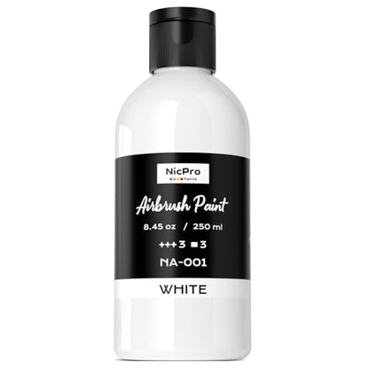 Nicpro White Large Airbrush Paint 8.45oz Ready to Spray Opaque Water-Based | Acrylic Air Brush Paints for Model, Wood, Canvas, Metal, Plastic, Leather, for Beginners & Artists - color: White