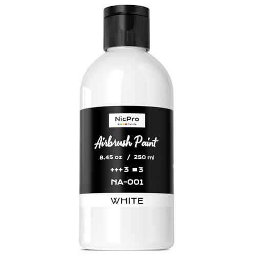 Nicpro White Large Airbrush Paint 8.45oz Ready to Spray Opaque Water-Based | Acrylic Air Brush Paints for Model, Wood, Canvas, Metal, Plastic, Leather, for Beginners & Artists - color: White