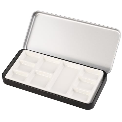 Travel Watercolor Palette, Portable Ceramic Palette 9 Well, Watercolor Palette with Lid, Empty Wet Palette Metal Paint Box with Porcelain Palettes(Black Box) - color: Black