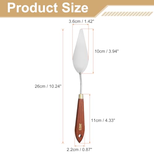 HARFINGTON Palette Knife Painting Tool 3.94" x 1.42" Stainless Steel Teardrop Blade 10.24" Length Spatula Painting Pallet Knives with Hole Beech Wood Handle for Oil Acrylic Canvas, Red/Silver - size: 10.24" x 1.42" x 3.94"