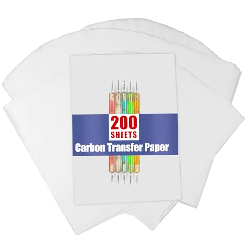 200 Sheets White Carbon Transfer PaperGraphite Tracing Paper with Embossing Styluses for DIY Wood Paper Canvas and Other Art Craft Surfaces - color: White
