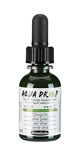 Schmincke - AQUA DROP, liquid, pigment-based watercolour, olive green in 30 ml pipette bottle, 24570034, for watercolorpainting, urban sketching, calligraphy, handlettering, lightfast - color: 570 olive green