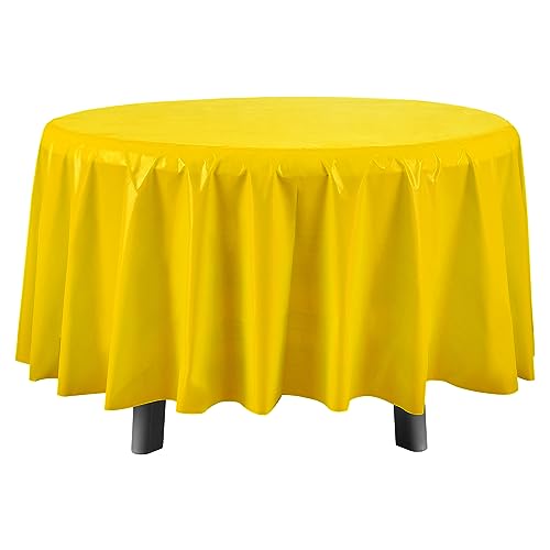 Eleclassi Yellow 12 Pack Premium Round Disposable Tablecloth - 84 Inch Round Plastic Table Cloths for Parties - color: Yellow, size: 12 Pack Round