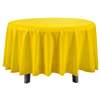 Eleclassi Yellow 12 Pack Premium Round Disposable Tablecloth - 84 Inch Round Plastic Table Cloths for Parties - color: Yellow, size: 12 Pack Round