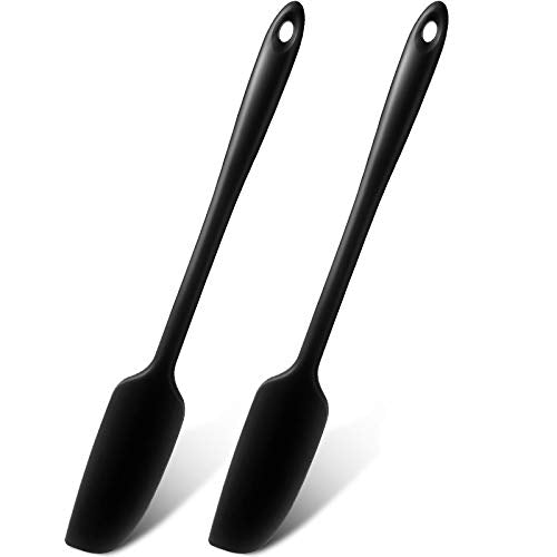 Patelai 2 Pieces 2 Pcs Silicone Jar Spatula Long Handle Scraper, Black | Non-stick Rubber Heat Resistant Spatula Silicone Scraper for Jars, Smoothies, Blenders Cooking Baking Stirring Mixing Tools - color: Black