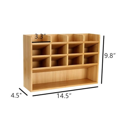 Dicunoy Desktop Pen Holder Organizer, Bamboo Art Supply Storage Caddy Holds 300 Pencils, 13 Compartments Thick Pencil Holder Box for Color Pencils, School, Classroom, Office