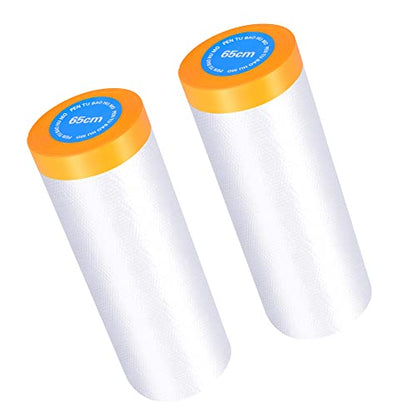 Muf 2 x 65 Feet Plastic Drop Cloth Plastic Sheeting with Masking Tape,Waterproof Protective Masking Film,Prevent Dust Paint for Car,Furniture,Carpet,Floor,2 Pack - size: 2 × 65 feet