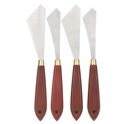 Palette Knifes Set 4 Pieces Stainless Steel Painting Knives with Wood Handles for Oil Acrylic Painting Pigment Blending Cake Decorating Art Supplies