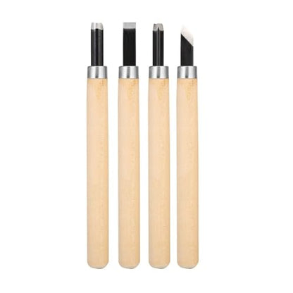 4-Piece Wood Carving Knife Set for Rubber Stamp Engraving #1 | Flat Round Corner Oblique Blades, 1.5 Mm To 2 Mm Edges, Rubber Stamp Pattern Carving, 5.3 In Length, 4 Pieces - size: #4