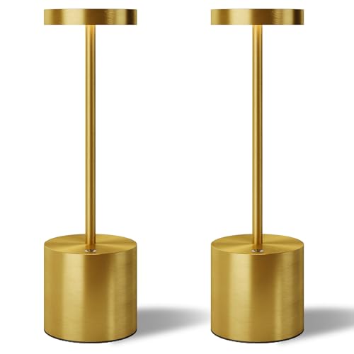 TBBGA LED Cordless Table Lamps Set of 2, 5000mAh Rechargeable Table Light | Portable Outdoor Table Lamp, 3 Color Stepless Dimming Battery Powered Lamp for Dinner/Patio/Restaurant/Bedroom (Gold) - color: Gold2