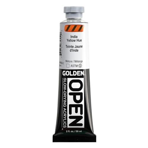 GOLDEN OPEN Slow-Drying Acrylics, India Yellow Hue, 2 fl. oz. Tube | Artist grade acrylic paint with extended working time for blending, glazing, and traditional painting techniques. - color: India Yellow Hue, size: 2 Fl Oz (Pack of 1)