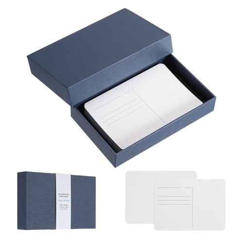 MECCANIXITY 40Sheets Watercolor Postcards, 100% Cotton 4"x6" Watercolor Paper Blank Postcards W Blue Cap White Waistband Cold Pressed for Mailing Painting Invitations Cards(140lb/300gsm), Blue - color: Blue