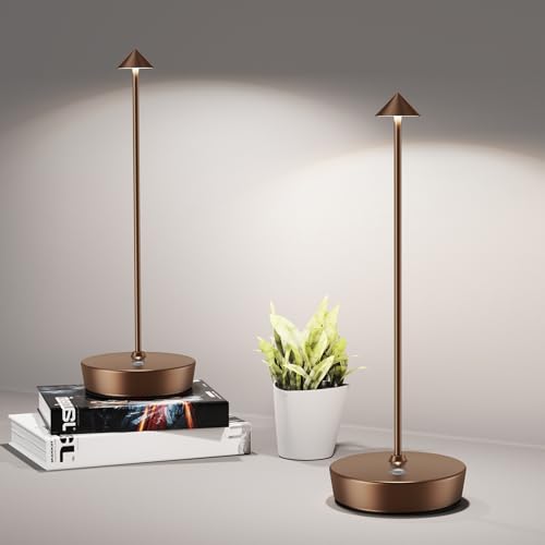 LED Cordless Table Lamps Rechargeable 6000mAh Battery Outdoor Light | IP54 Waterproof Portable 3 Color Touch Dimmable Table Light for Patio Restaurant Dining Home Set of 2 Moka - color: 2Pack Moka