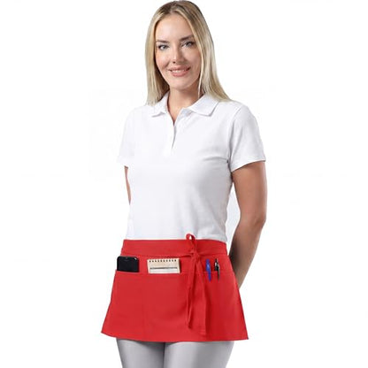 TOSHE Waist Apron 3 Pockets Waterdrop Resistant Cotton Server,Chef,Waitress - color: Red