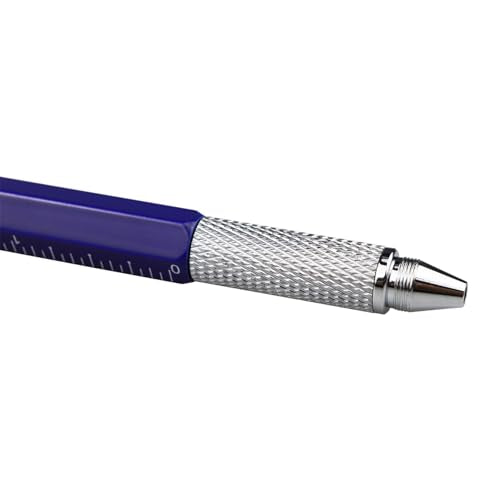 DUNBONG 6-in-1 Multi Tool Pen, Stylus & Screwdriver, 0.7mm Black Ink - Blue | Aluminum prismatic non-slip grip | Rotary no-cap design | Ruler & level built-in | Refillable | Long-lasting clip - color: Blue