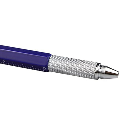 DUNBONG 6-in-1 Multi Tool Pen, Stylus & Screwdriver, 0.7mm Black Ink - Blue | Aluminum prismatic non-slip grip | Rotary no-cap design | Ruler & level built-in | Refillable | Long-lasting clip - color: Blue