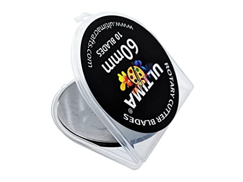 Ultima 60mm Rotary Cutter Blades – 10 Blades Per Pack – Fits Most Rotary Cutters Including Fiskars, Olfa, Martelli and TrueCut – Cuts Quilting Fabric, Leather, and More - size: 60mm