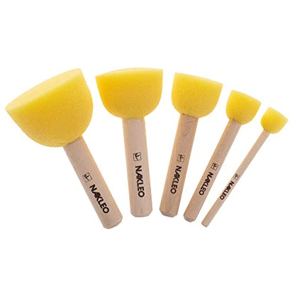 NAKLEO Foam Stencil Stippling Brush Set, 5 Pcs Round Sponges Stippler 0.4", 0.8", 1", 1.6", 2", Wooden Handle Paint Brushes DIY Arts and Crafts, Stenciling Decorating Tools Wax Chalk Acrylic