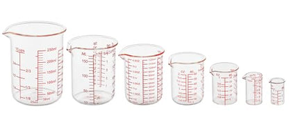 Ackers BORO3.3 Glass Measuring Cup Set, Beaker Style, 7-Piece - size: 5ml/15ml/30ml/60ml/120ml/150ml/250ml
