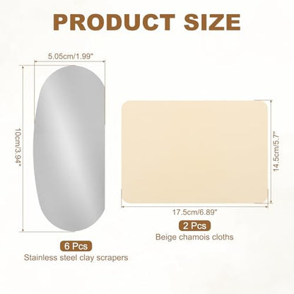 YOKIVE 6Pcs Steel Pottery Tools, Serrated Scraper Clay Ribs 3.94" x 1.99" Stainless Steel Sculpture Modeling Cutter Ceramic Tools with 2 Beige Chamois Cloth - color: Beige Chamois Cloth, size: 3.94" x 1.99"