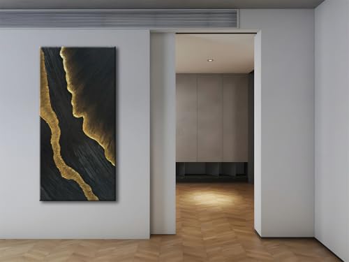 zoinart 100% Hand-Painted 3D Black and Gold Textured Wall Art, Abstract Modern Waves Oil Paintings on Canvas Wall Decor - color: BL-073