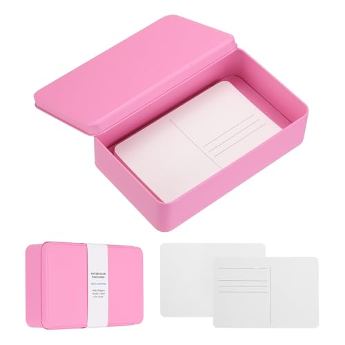 MECCANIXITY 20 Sheets Watercolor Postcards, 100% Cotton 4x6 Inch Watercolor Paper with Pink Tin Box Blank Postcards Rough for Mailing Painting Invitations Greeting Cards(140lb/300gsm) - color: Pink