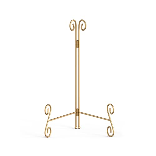 Gold Plate Stand, 10 Inch Decorative Holder for Displaying Platters, Heavy-Duty Metal Easel Stand for Picture, Photo Frame, Books and Round Objects, 1-Pack
