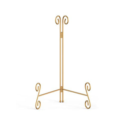 Gold Plate Stand, 10 Inch Decorative Holder for Displaying Platters, Heavy-Duty Metal Easel Stand for Picture, Photo Frame, Books and Round Objects, 1-Pack