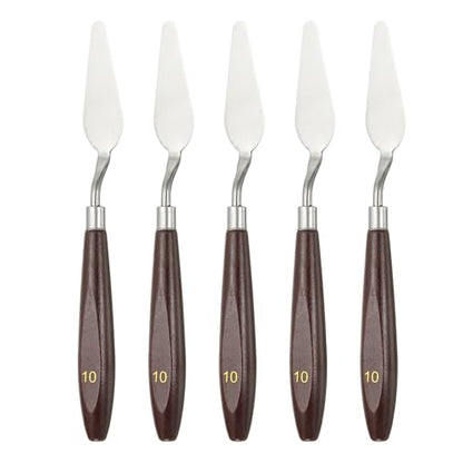 HARFINGTON 5pcs Palette Knife Painting Tool 2.44 x 0.87 Stainless Steel Art Spatula Pallet Knives Scrapers Tools with Beech Wood Handle for Acrylic Oil Canvas Mixing Spreading, Red/Silver - size: 2.44" x 0.87"