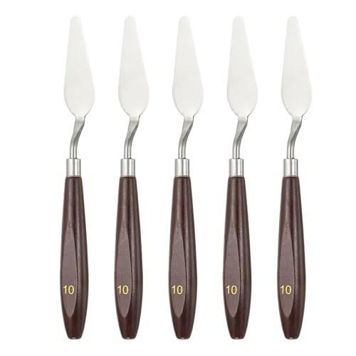 HARFINGTON 5pcs Palette Knife Painting Tool 2.44 x 0.87 Stainless Steel Art Spatula Pallet Knives Scrapers Tools with Beech Wood Handle for Acrylic Oil Canvas Mixing Spreading, Red/Silver - size: 2.44" x 0.87"