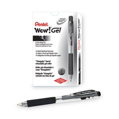 Pentel Wow! Gel Retractable Gel Pen 0.7mm Medium Line Black Ink, Box of 12 (K437-A) - color: Black, size: 12 Count (Pack of 1)