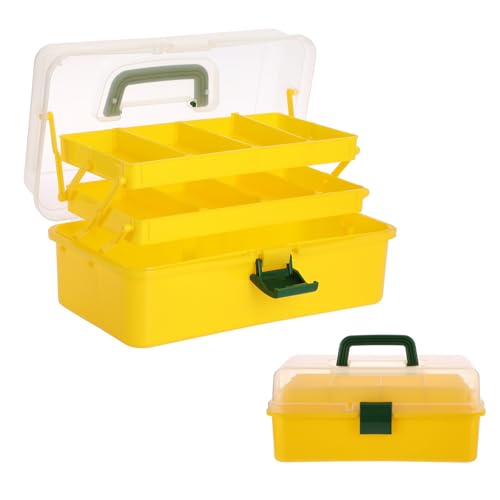 BTSKY 3-Layer Plastic Dividing Storage Box Craft Organizer and Storage | Portable Handled Art Supply Organizer with Adjustable Spacers Multipurpose Home Utility Box for Medicine Sewing(Yellow+Green) - color: Yellow+Green