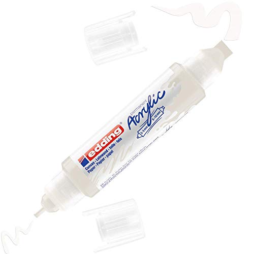 edding 5400 Acrylic 3D Double Liner - White - 1 Acrylic Colour Tube - 2 nozzles 2-3,5-10mm - Acrylic Paints for Canvas, Painting Boards and Wood e-5400 Traffic White mat - color: Traffic White Mat