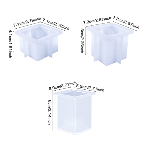 3Pcs CandleResin Molds, Square Candle Holder Silicone Molds for Tealight Holder Epoxy Resin Casting DIY Plaster,Cement Concrete Craft Home Decor