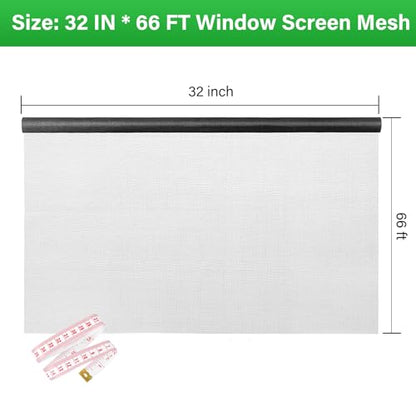 Window Screen Replacement Kit 32 Inch X 66 Feet Durable High Hardness Nanofibers Roll Screen Mesh Window Screen Repair Kit Black for Any Door and Window - size: 32 Inch×66 Feet