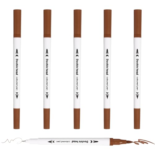 PATIKIL 6Pack Dual Brush Markers, Brown Watercolor Fine and Brush Tips Pens Colored Marker Calligraphy Coloring Art Supplies Set for Coloring Book Illustration Sketching Journaling - color: Brown