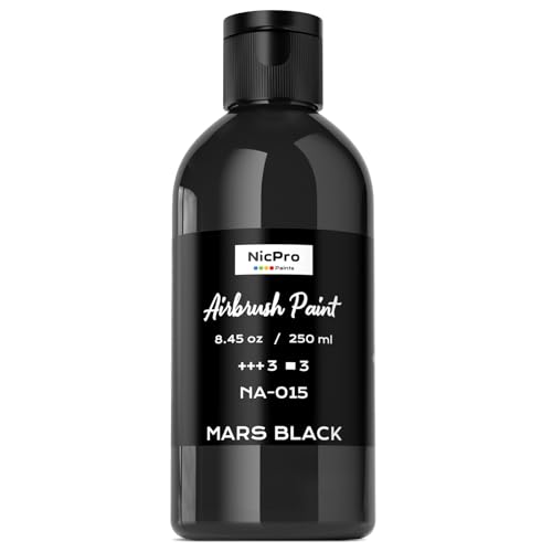 Nicpro Black Large Airbrush Paint 8.45oz, Ready to Spray Opaque Water-Based | Acrylic Air Brush Paints for Model, Wood, Canvas, Metal, Plastic, Leather, for Beginners & Artists - color: Black
