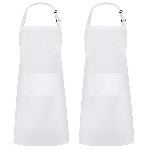 Syntus Apron for Men Women, Adjustable Cooking Kitchen Apron with 2 Pockets | Machine Washable, Firm Stitching, Stain Resistance, Long Tie Straps, 2 Pockets, Versatility, Unisex Use, Gift, BBQ - color: Basic White, style: 2 Polyester