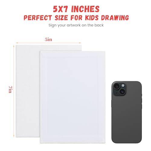 12 Pack 5x7 Inch Small Flat Canvas Boards for Kids Painting | Gesso Primed Acid-Free 100% Cotton Blank Canvas Panels, Non Toxic - size: 5"x7"