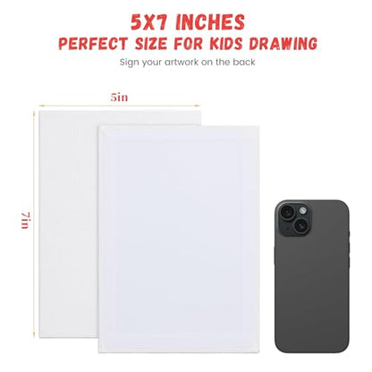 12 Pack 5x7 Inch Small Flat Canvas Boards for Kids Painting | Gesso Primed Acid-Free 100% Cotton Blank Canvas Panels, Non Toxic - size: 5"x7"