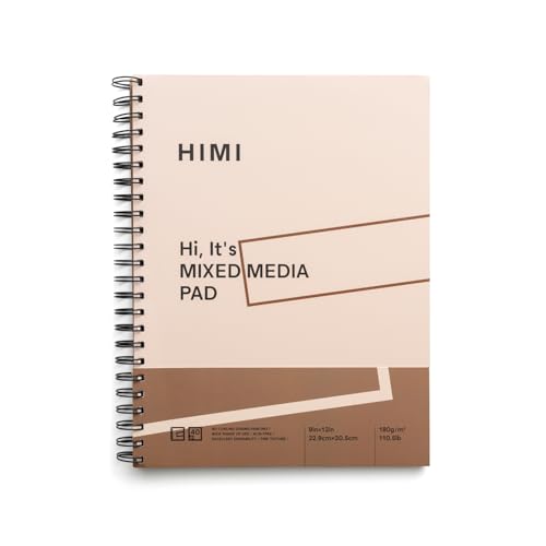 HIMI Mix Media Paper Pad 9X12''(180g/m²) 40 Sheets Mix Paper Pad, Side Wire Bound, Fine Texture, in Gouache Acrylic Art Pad for Sketching, Ink Sketch Book, Art Supplies Drawing Pad Gift (Pink) - color: Pink