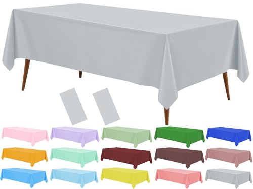 Grey Disposable Plastic Tablecloth, 2 Pack 54"x 108" Rectangle Table Covers for Parties, Events, Weddings, Indoors and Outdoors - color: Grey
