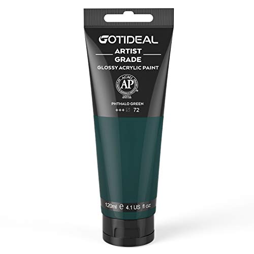 GOTIDEAL Acrylic Paint Phthalo Green Tubes(120ml, 4.1 oz) - color: Phthalo Green, style: Regular