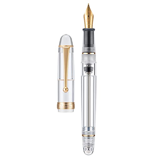 Asvine V126 Vacuum Filling Fountain Pen Extra Fine Nib, Transparent Clear Acrylic, Large-Capacity with Gift Case - color: Transparent clear, style: Extra Fine Point
